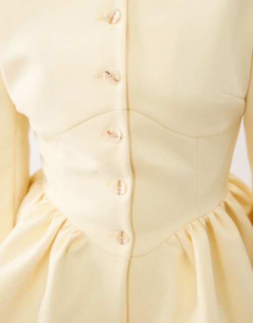 Miss Selfridge Petite corset peplum blazer in butter yellow, 3 of 4