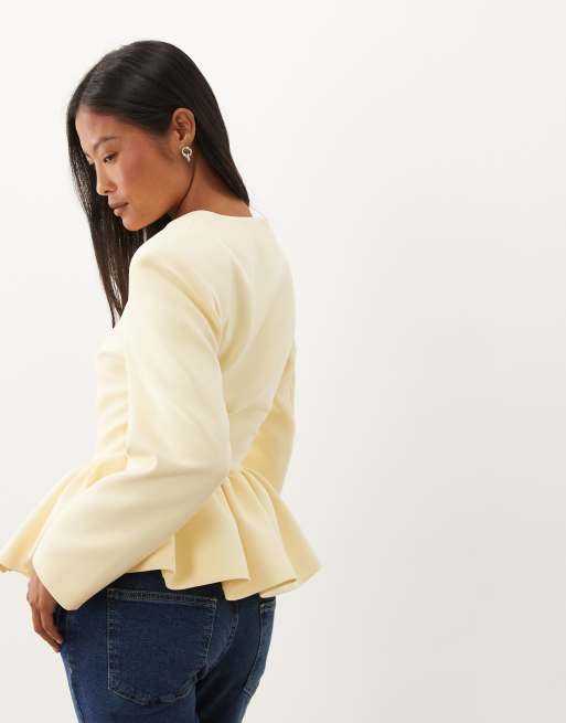 Miss Selfridge Petite corset peplum blazer in butter yellow, 4 of 4
