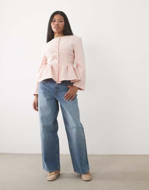 Miss Selfridge petite corset peplum blazer in pink, 2 of 4