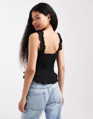 Miss Selfridge Petite Cotton Broderie Corset Top In Black