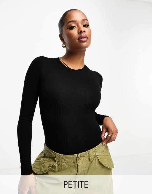 Black crew neck long best sale sleeve bodysuit