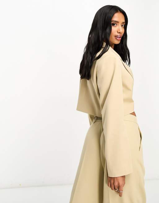 Miss Selfridge Petite cropped blazer in stone (part of a set), 2 of 4
