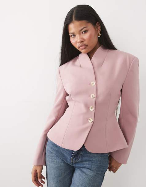 Miss Selfridge Petite Cropped-Blazer ohne Kragen in Pink - view 1