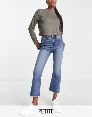 Miss Selfridge Petite Cropped Kickflare Jean In Mid Wash-blue