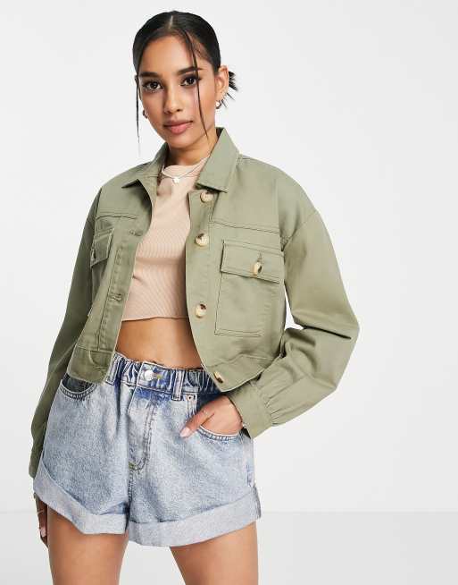 Miss Selfridge Petite cropped shacket in khaki