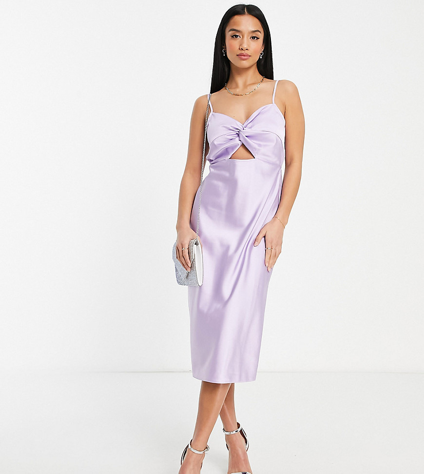 Miss Selfridge Petite Cut Out Satin Midi Slip Dress In Lilac-Purple