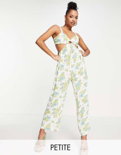 Miss Selfridge Petite cut out wide leg strappy jumpsuit in green