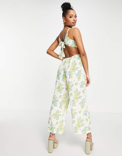 Miss Selfridge Premium embellished floral wide leg jumpsuit in