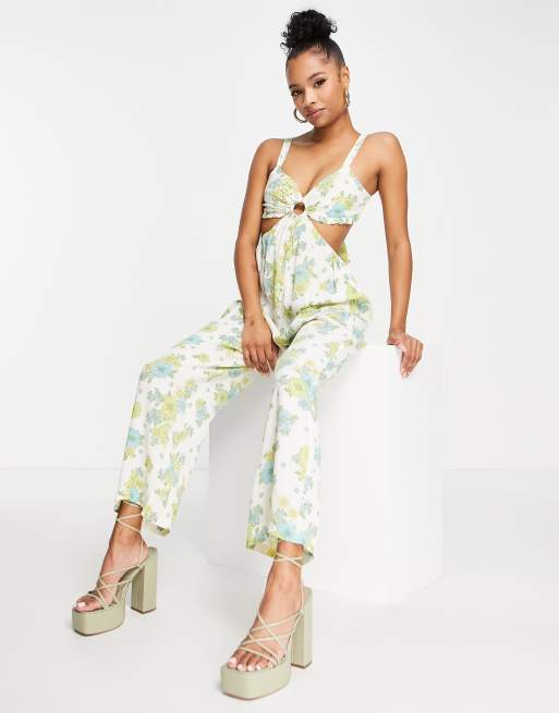 Miss Selfridge Petite cut out wide leg strappy jumpsuit in green