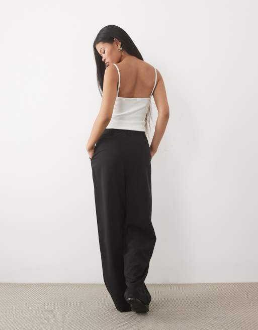 Miss Selfridge Petite – Czarne dopasowane spodnie z szerokimi nogawkami, 5 z 5