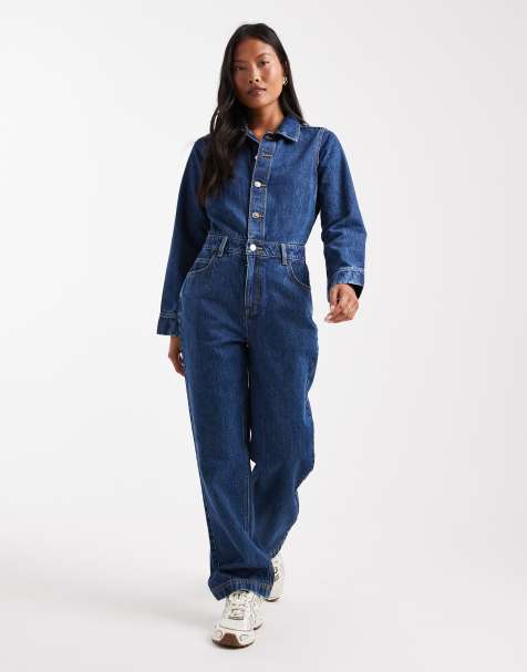 Miss Selfridge Petite denim boiler suit in indigo wash - view 1