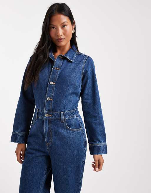 Miss Selfridge Petite denim boiler suit in indigo wash ASOS