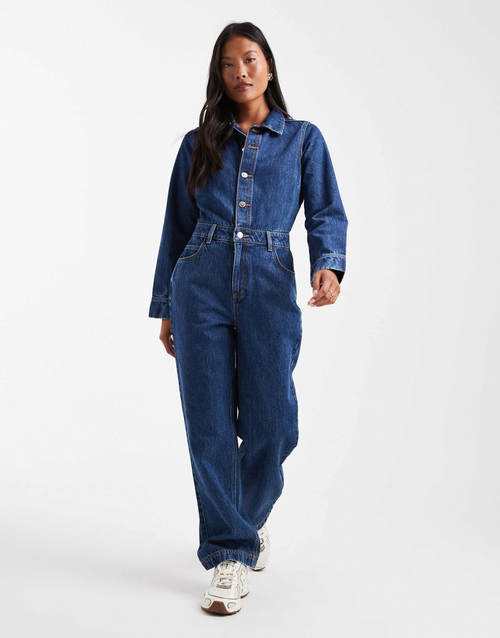 miss selfridge petite denim boilersuit in indigo wash