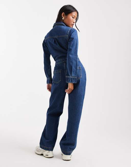 Miss Selfridge Petite denim boilersuit in indigo wash