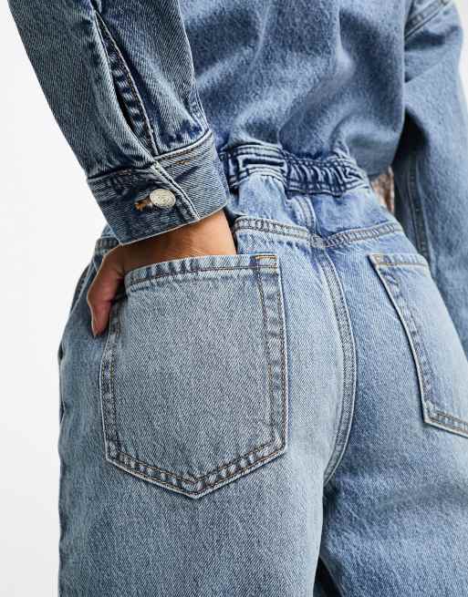 Miss Selfridge Petite - Denim overall in blauwe wassing, 3 van 4