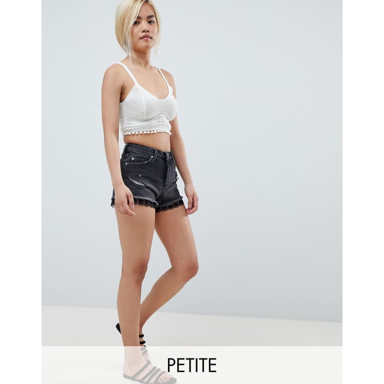 Black denim shorts with hotsell lace trim