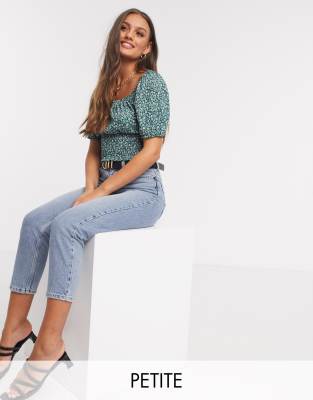 Miss Selfridge Petite Ditsy Floral Tea Blouse In Green