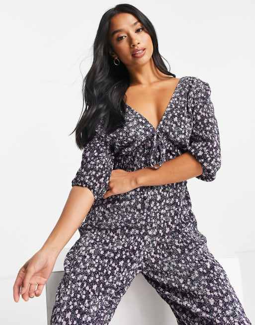 Miss Selfridge Petite ditsy plisse jumpsuit