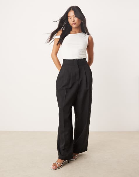 Miss Selfridge Petite tailored barrel leg trouser in black