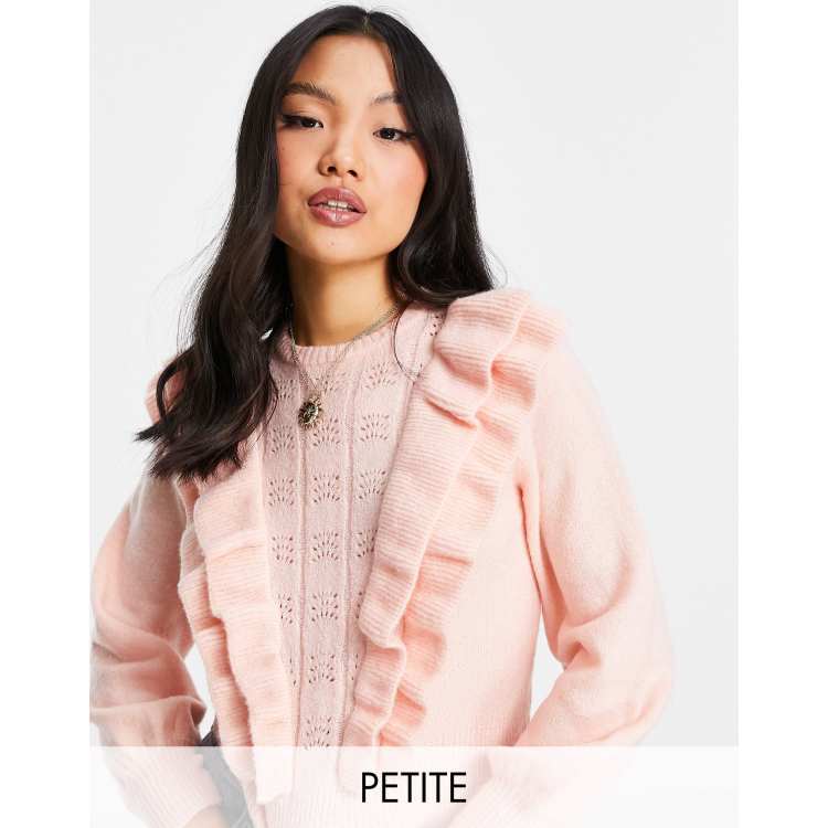 Miss Selfridge Petite double frill sweater in pale pink