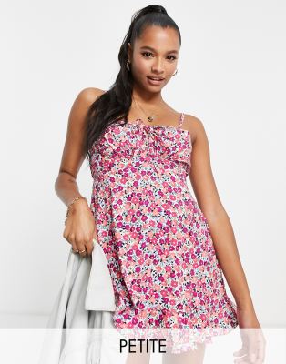 Miss Selfridge Petite Gathered Bust Slip Dress In Pink Ditsy - Pink