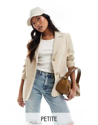 Miss Selfridge Petite - Einreihiger Oversize-Blazer in Steinbeige-Neutral