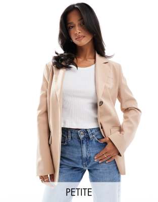 Miss Selfridge Petite - Einreihiger Oversize-Blazer in Taupe-Neutral