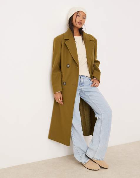 Miss Selfridge Petite – Elegancki kopertowy płaszcz z paskiem w kolorze khaki - view 1