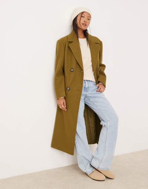Miss Selfridge Petite – Elegancki kopertowy płaszcz z paskiem w kolorze khaki