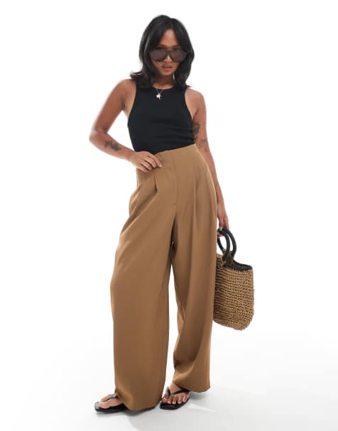 Miss Selfridge Petite tailored barrel leg trouser in tobacco