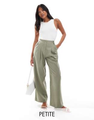 Miss Selfridge Petite - Elegante Hose in Khaki mit weitem Bein und Nadelstreifen-Grün