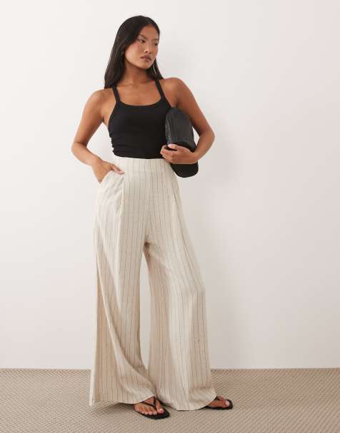 Miss Selfridge Petite - Elegante palazzobroek met linnenlook en neutrale strepen - view 1