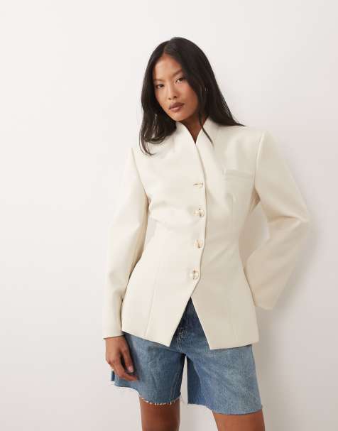 Miss Selfridge Petite – Elfenbensvit kavaj utan krage - view 1