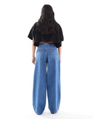Miss Selfridge Petite Embroidered Floral Baggy Jean In Blue