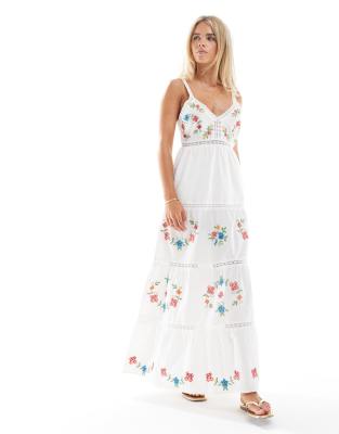 embroidered heritage maxi dress-White