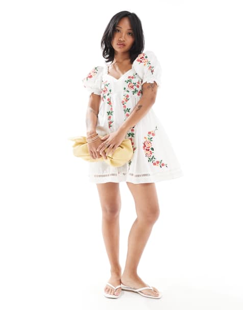 Miss Selfridge Petite embroidered mini babydoll dress - view 1