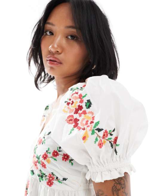 Miss Selfridge Petite embroidered mini babydoll dress