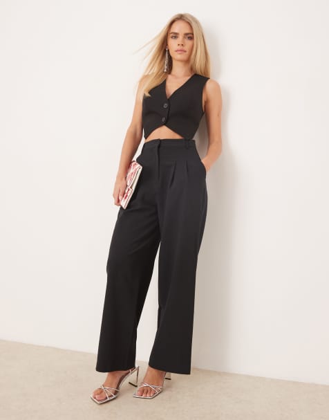 Miss Selfridge Petite essential wide leg trouser in black