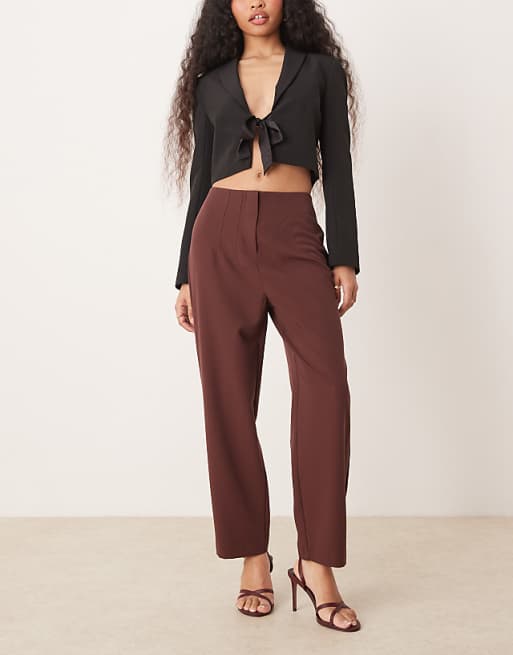 brown cigarette pants Chocolate velvet flat-front slim fit Cigarette trousers - Dark brown