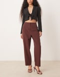 [Miss Selfridge Petite] Miss Selfridge Petite essentials cigarette pants in chocolate-Green 6 BROWN