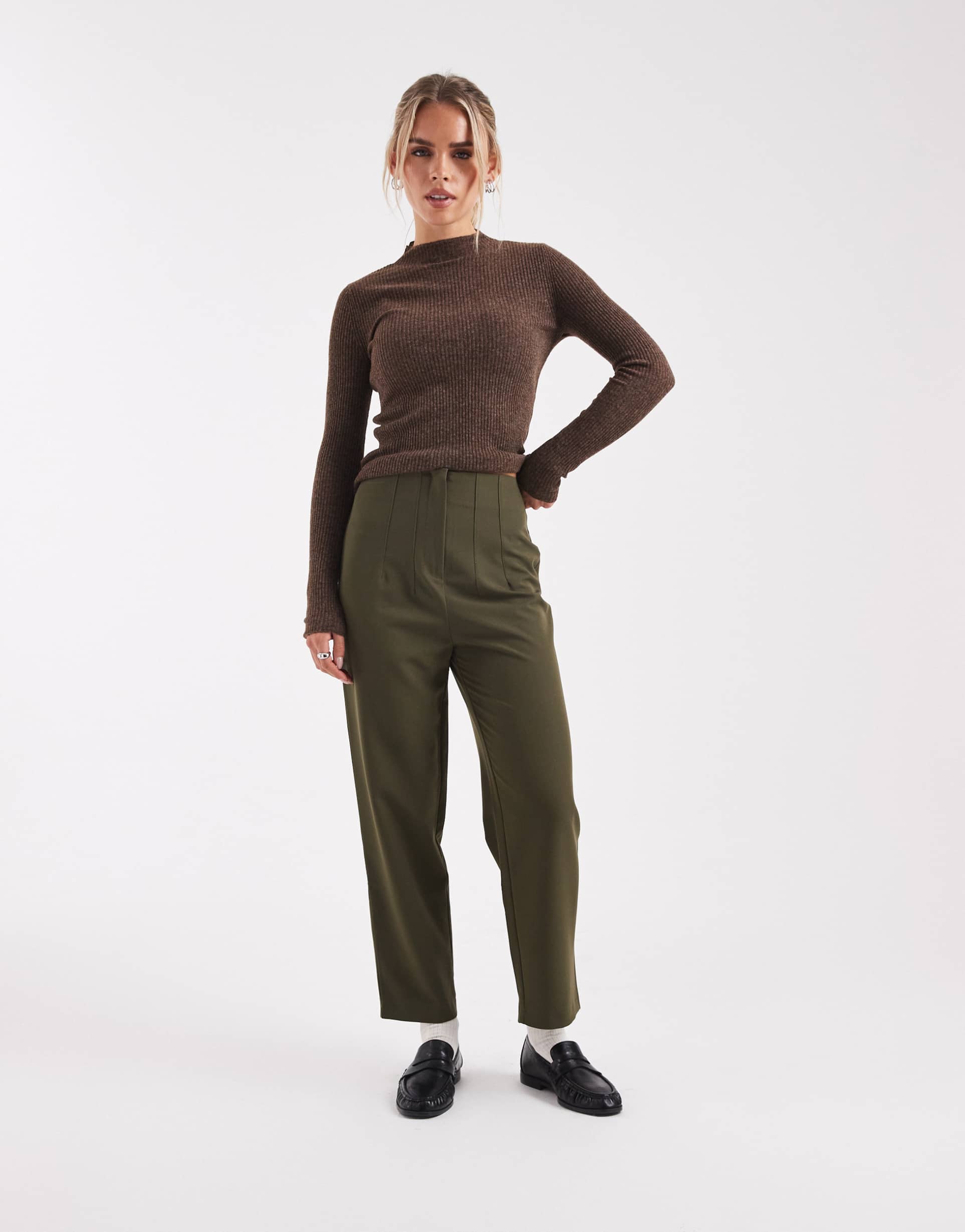 miss selfridge petite essentials cigarette pants in olive