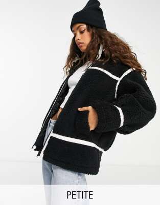 Miss Selfridge Petite faux fur aviator oversized coat in black - ASOS Price Checker