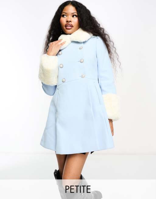 Baby blue coat with fur collar sale