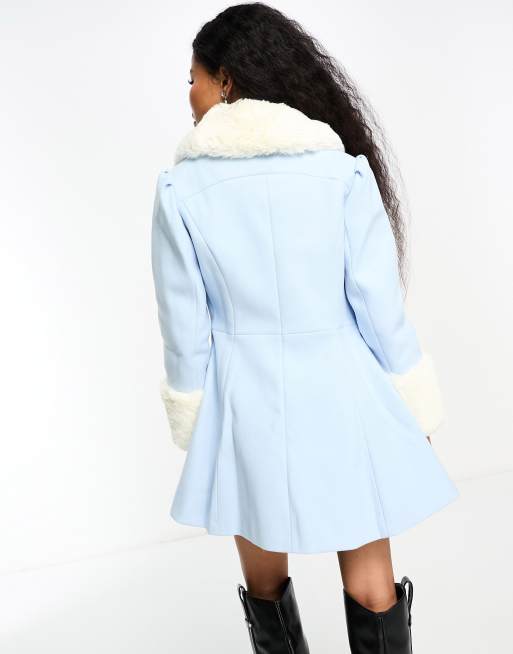 Baby blue coat with fur collar sale