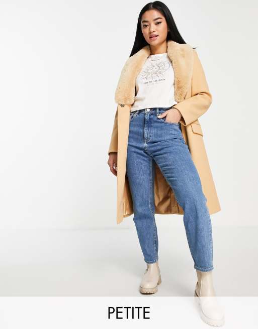 FAUX FUR COLLAR COAT - CAMEL