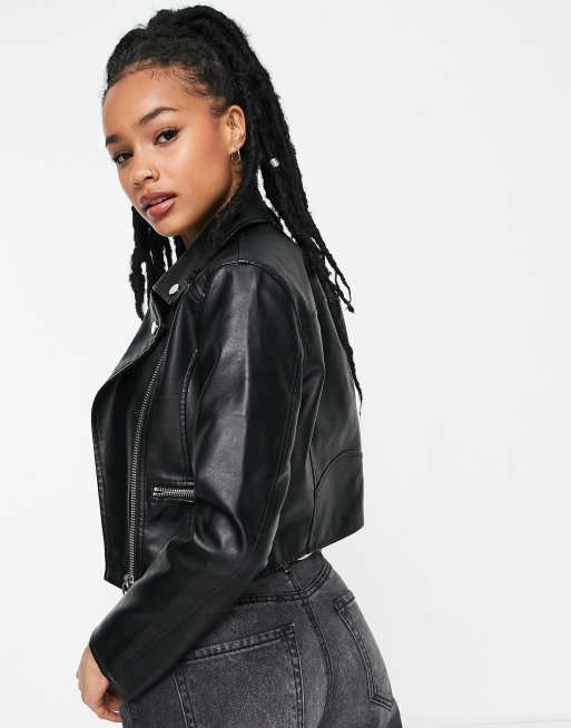 Petite Faux Leather Moto Jacket