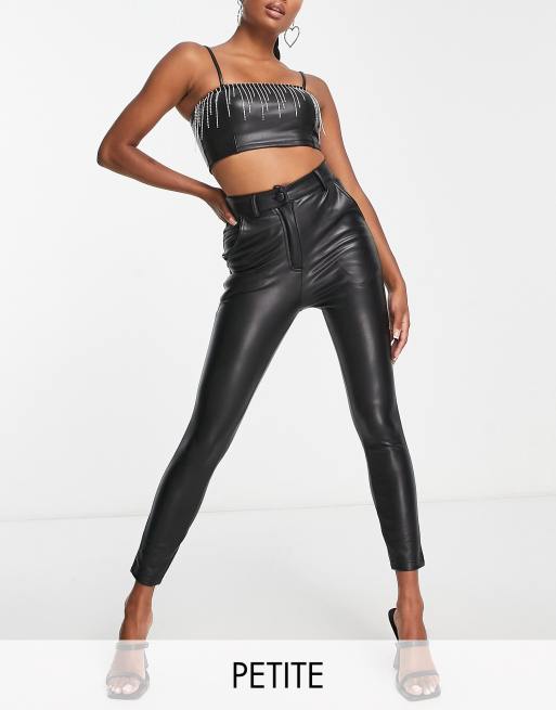 Black PU Leather Button Detail Leggings, Leather Leggings