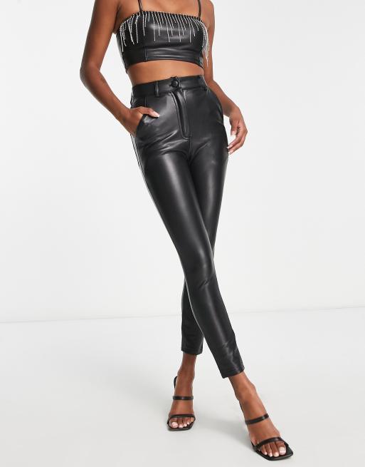 Miss Selfridge leather look high waisted leggings in black