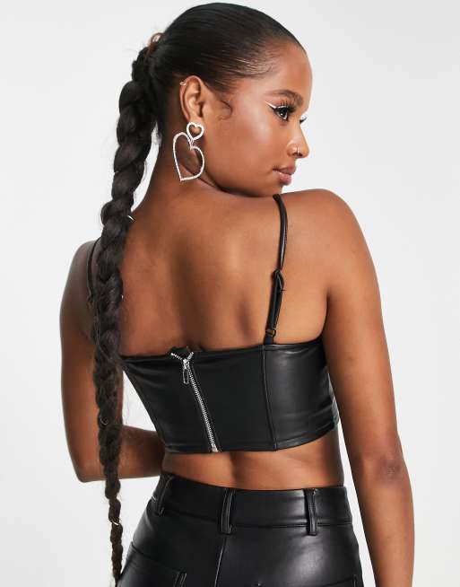 Black Faux Leather Bra Top –