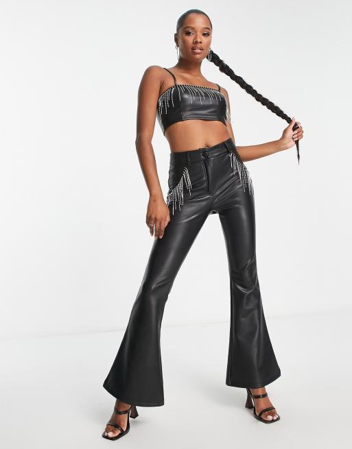 NYC Rodeo Black Faux Leather Fringe Pants